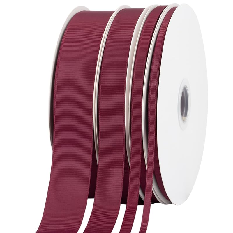 [Tekdeere]Width 6mm Solid Burgundy Grosgrain Ribbon, Perfect for Gift Wrapping, Sewing, Hair Accessories, Wedding Decorations - 91m/roll