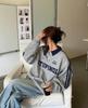 American Retro Color Block Polo Sweatshirt - Casual Loose Fit