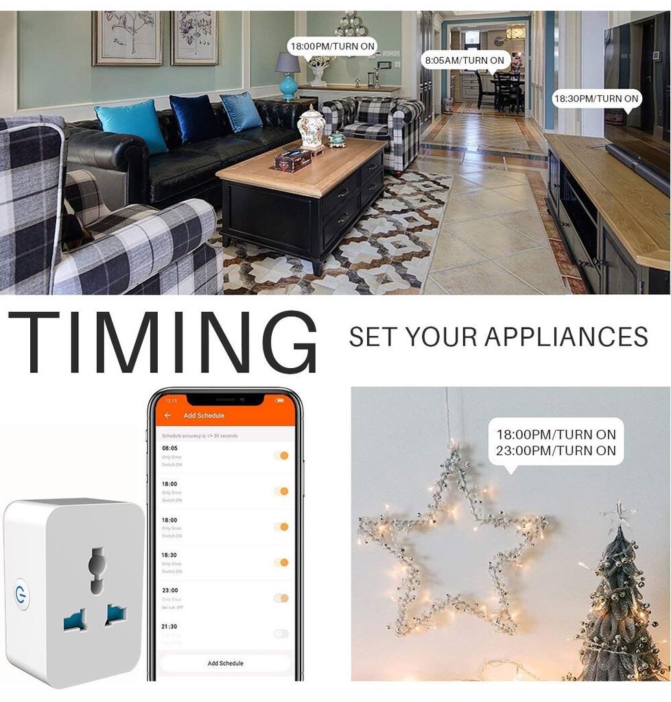 Tuya Smart Wifi Universal Socket 15A App Remote Control Eu Plug Universal Power Socket Works with Alexa Google Home