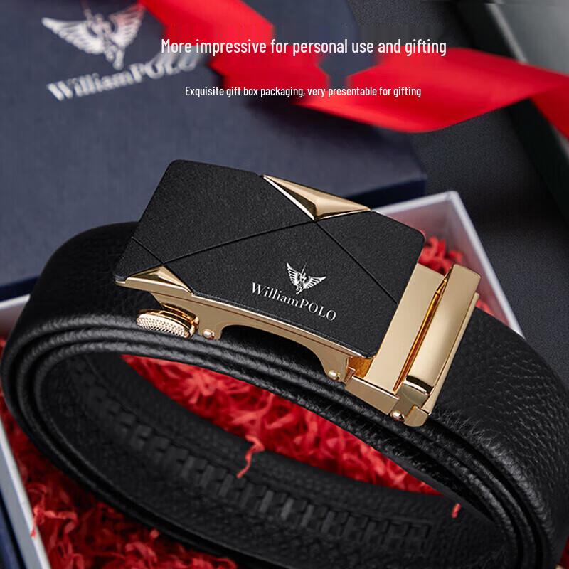 WILLIAMPOLO Men's First Layer Cowhide Automatic Buckle Belt