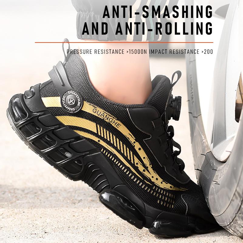 Yeni İş Ayakkabıları Erkek Kaliteli Döner Düğmeli Erkek Güvenlik Ayakkabıları Darbeye Dayanıklı Delinmeye Dayanıklı Yıkılmaz Ayakkabılar İş Güvenlik Botları