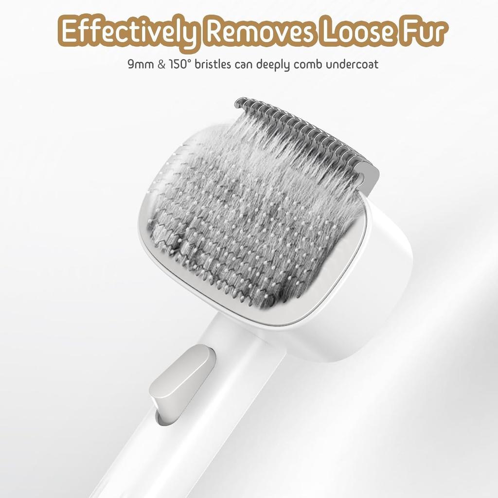 Spazzola per toelettatura animali 2 in 1, lato doppio pettine districante e per la rimozione del sottopelo, rastrello massaggiante autopulente a un clic per cani gatti Grigio