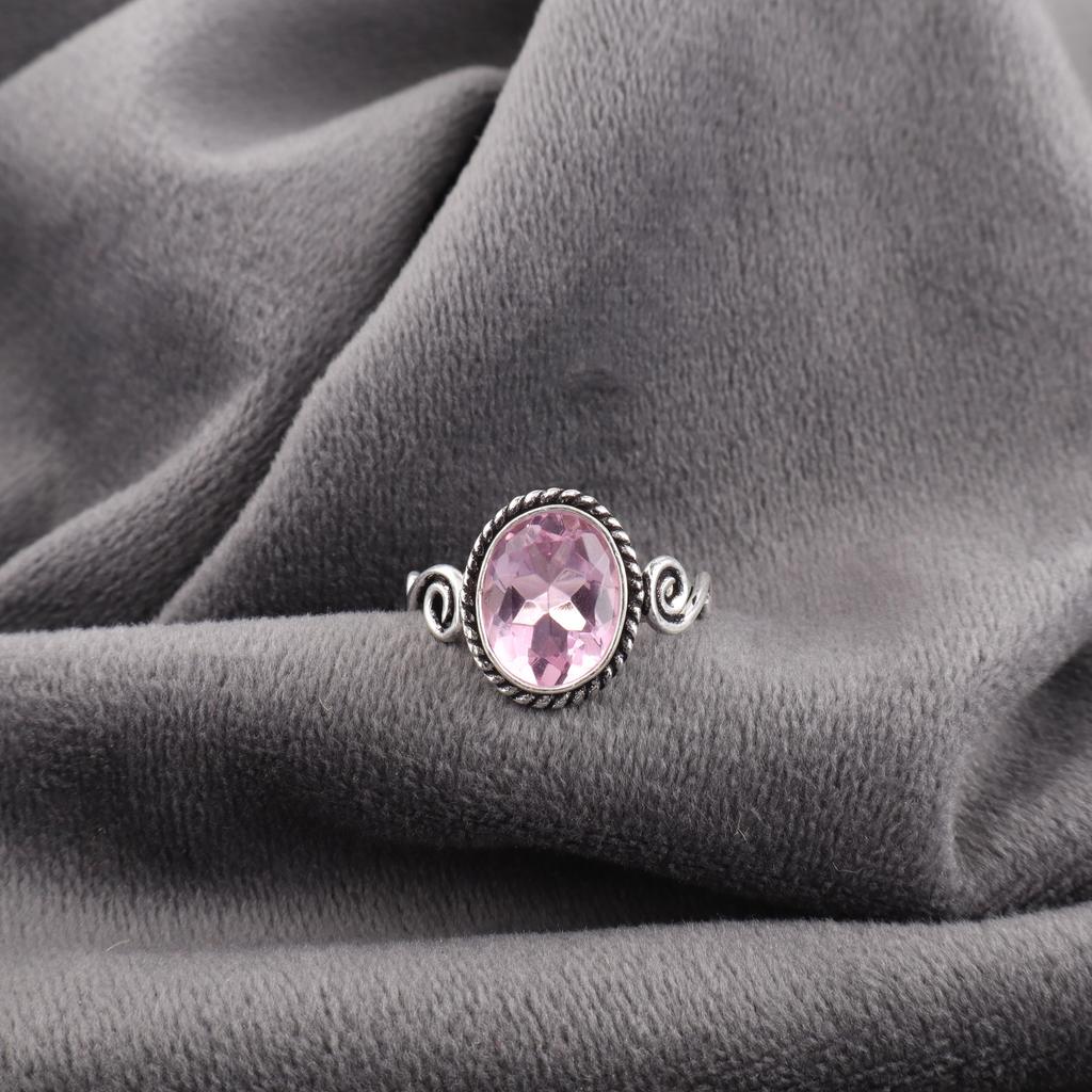 Morganite Ring, Handmade Gemstone 925 Solid Sterling Silver Ring Dainty Jewelry, For Engagement Gift
