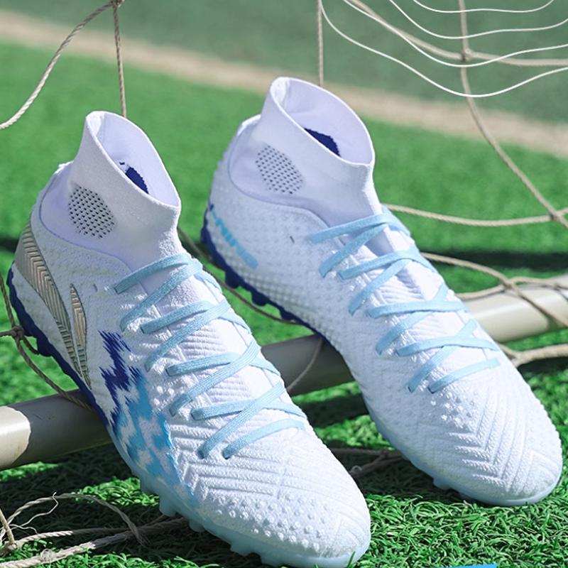 New LiNing TF Rubber Broken Studs Soft Ground Cushioning, Wear Resistant Soccer Shoes Men's White Blue YSTU021-17