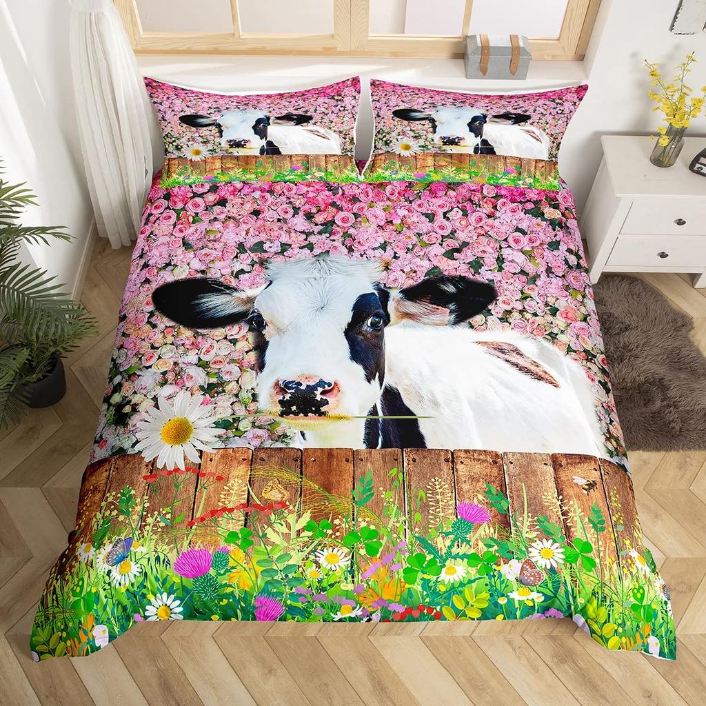 Hospodářská zvířata Král Královna Povlak na přikrývku Kreslená Farma Selská Kráva Prase Kachna Ložní souprava Pro Chlapce Dívky Ovce Zelený Polyesterový Povlak na přikrývku