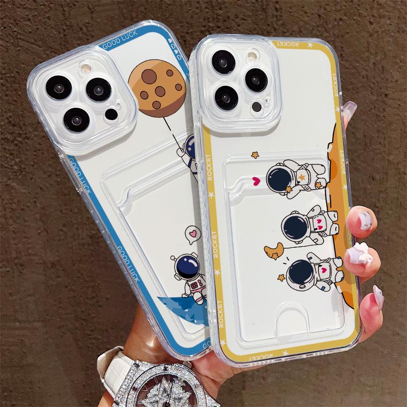 Card Slot Holder Silicone Wallet Pocket Case For Samsung S23 S24 S25 Plus iPhone 17 Air 16 14 Pro Max Oppo Reno 10 11 12 Pro Cover Clear Phone Bumper
