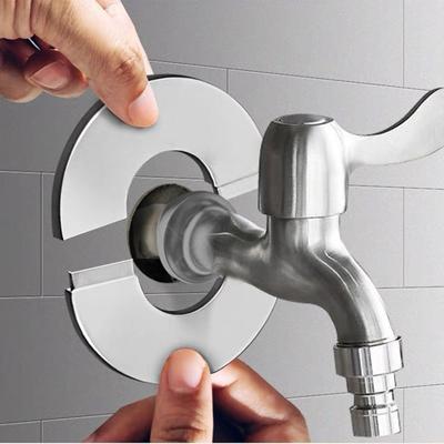 Useful Self-Adhesive Shower Faucet Cover Stainless Steel Silver Pipe Wall Covers Faucet Decorative Cover