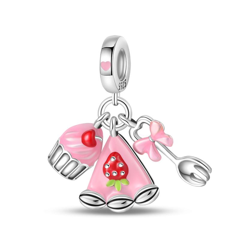 925 Silver Coffee Cake Bread Ice Cream Tea Beer Charms Pendant for 3mm Bracelets DIY Jewelry