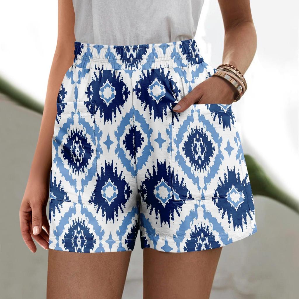 Dámské jednobarevné kalhoty Módní ležérní šortky s elastickým pasem do kapsy