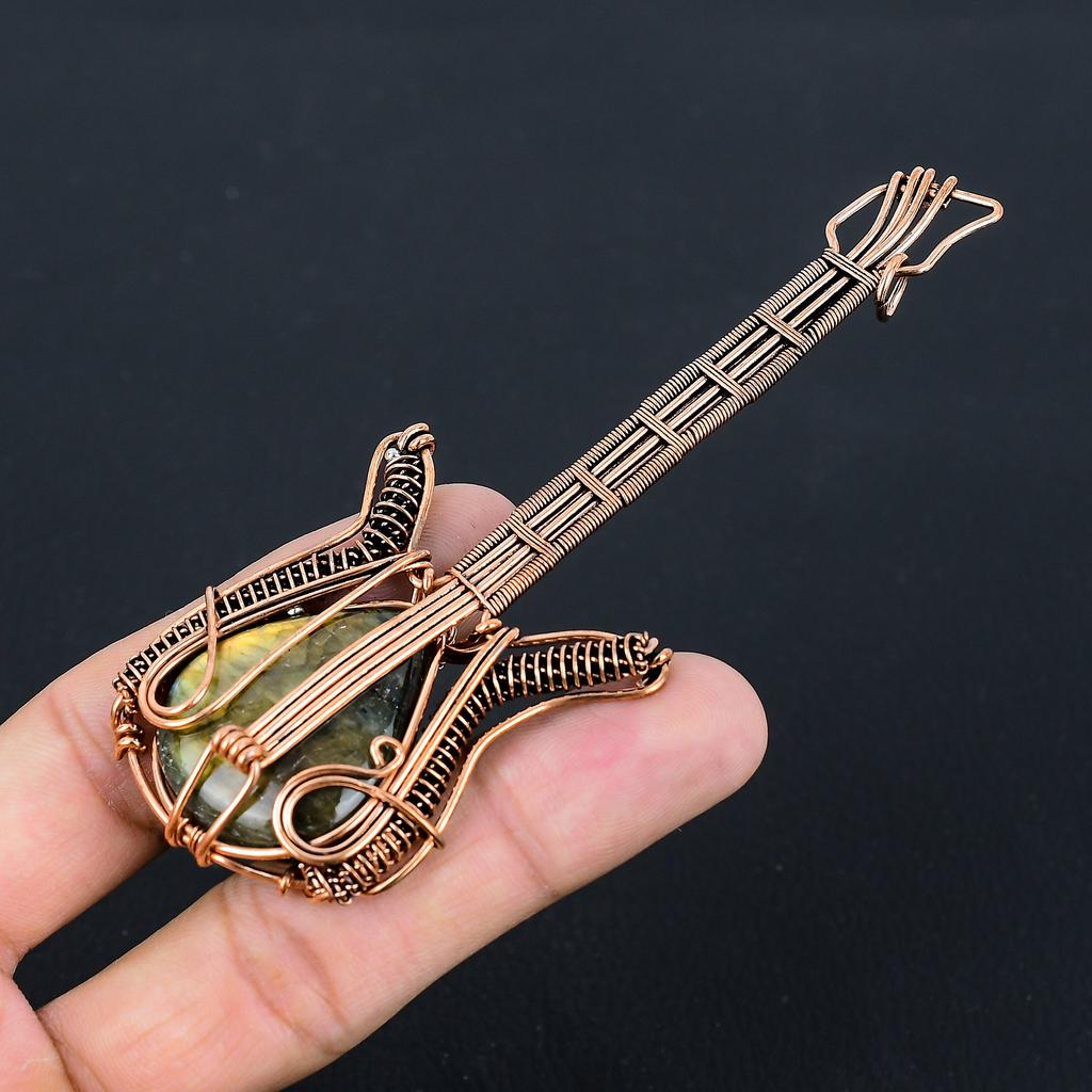 Labradorite Handmade Copper Wire Wrap Guitar Pendant 4.53 f4l39