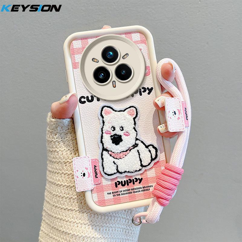 

KEYSION Cartoon Cute Plush Embroidery Case for Realme 14 Pro+ 5G with Lanyard Shockproof Phone Cover for OPPO Realme 14 Pro 5G for Realme 14 Pro 5G