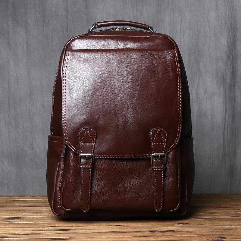 

NZPJ Genuine Leather Men s Backpack Natural Cowhide Schoolbag Fashion Computer Bag Casual Men s Bag Suitable For 16 Inch Laptop кавовий