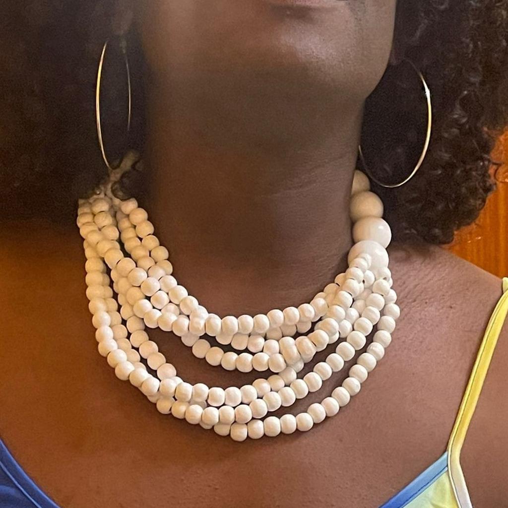 Fashion Versatile Handmade Wooden Bead Necklace Retro Multi-Layer Personalized Creative Neck Chain