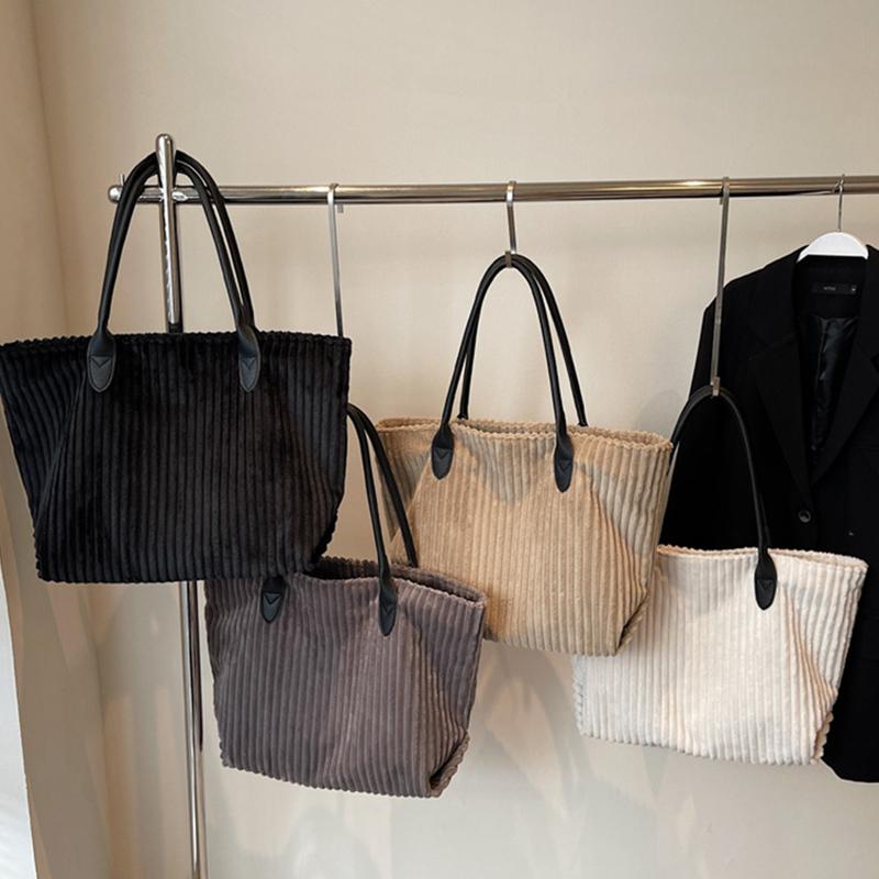 Elegant Solid Color Corduroy Tote Bag for Women Spacious Large Capacity Top Handle Daily Commute or Shopping Shoulder Bag CLE