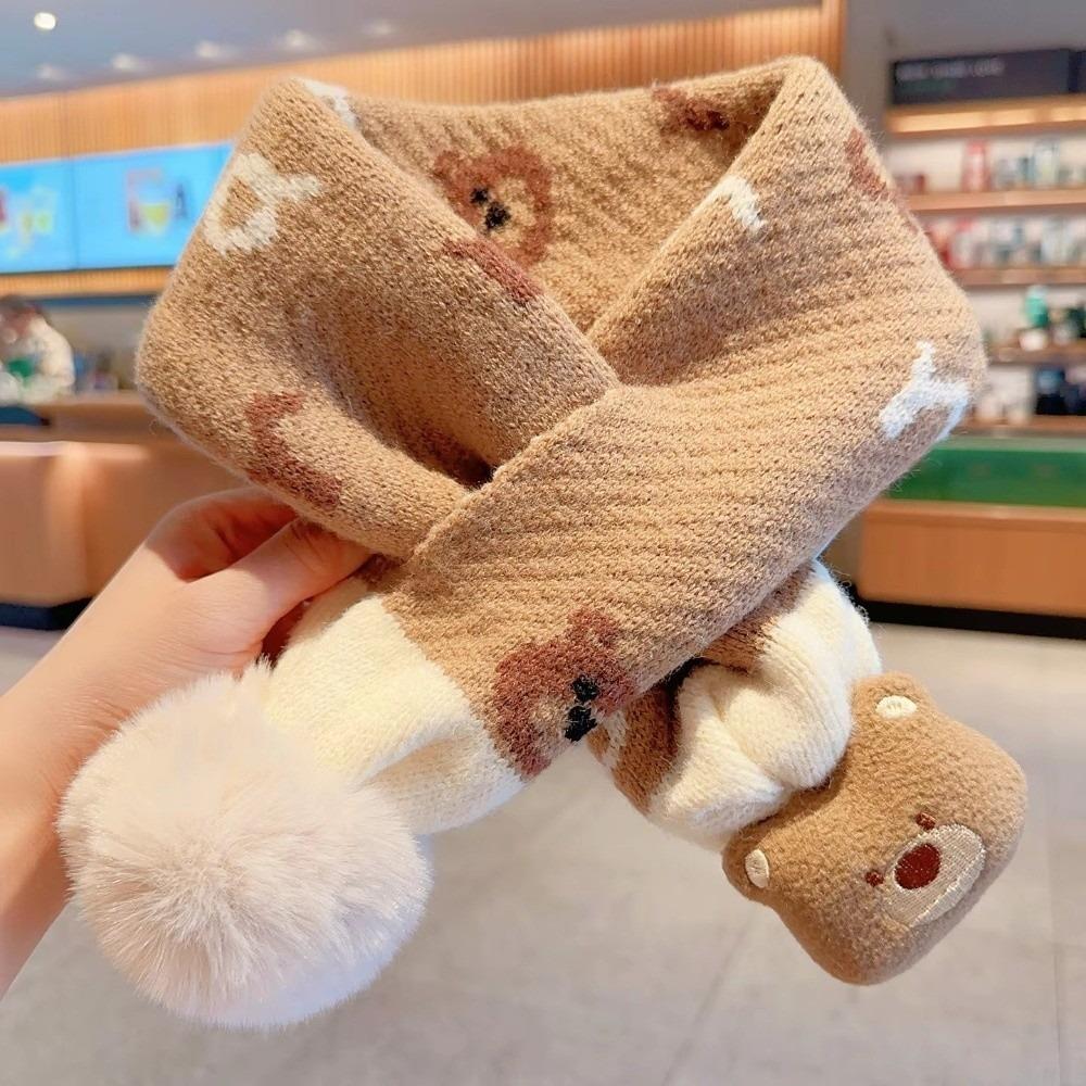 

Thickened Children s Scarves Cute Milk Coffee Little Bear Knitted Scarf For Boys and Girls 2