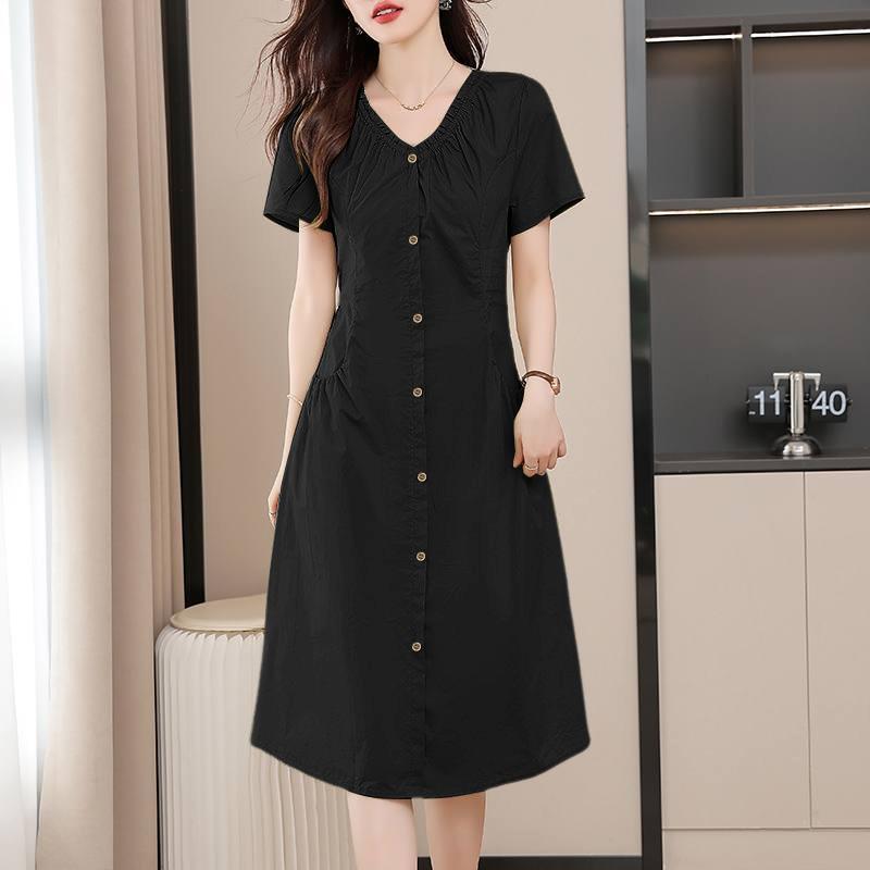 ZANZEA Women Daily Casual V-Neck Solid Color Summer Short Sleeve Dress