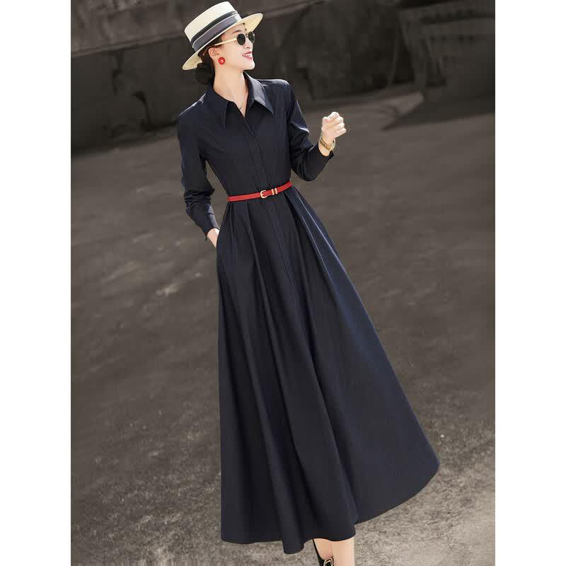 Elegant A-Line Long Sleeve Shirt Dress