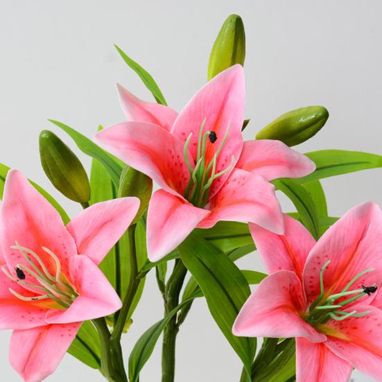 Artifical Lily Flower Full Bloom Faux Lily Flower 1 Head 2 Buds Fake Real Touch Lily Branch for Home Party Wedding Table Centerpiece Decor