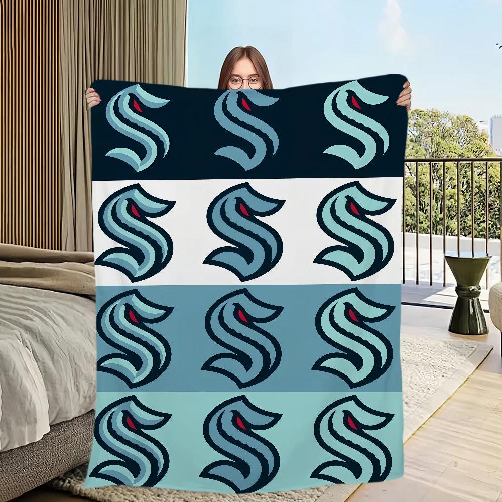 Seattle Kraken Ice Hockey Flannel Plush Blanket for Living Room Bedroom Office Travel Soft Warm Cozy Gift