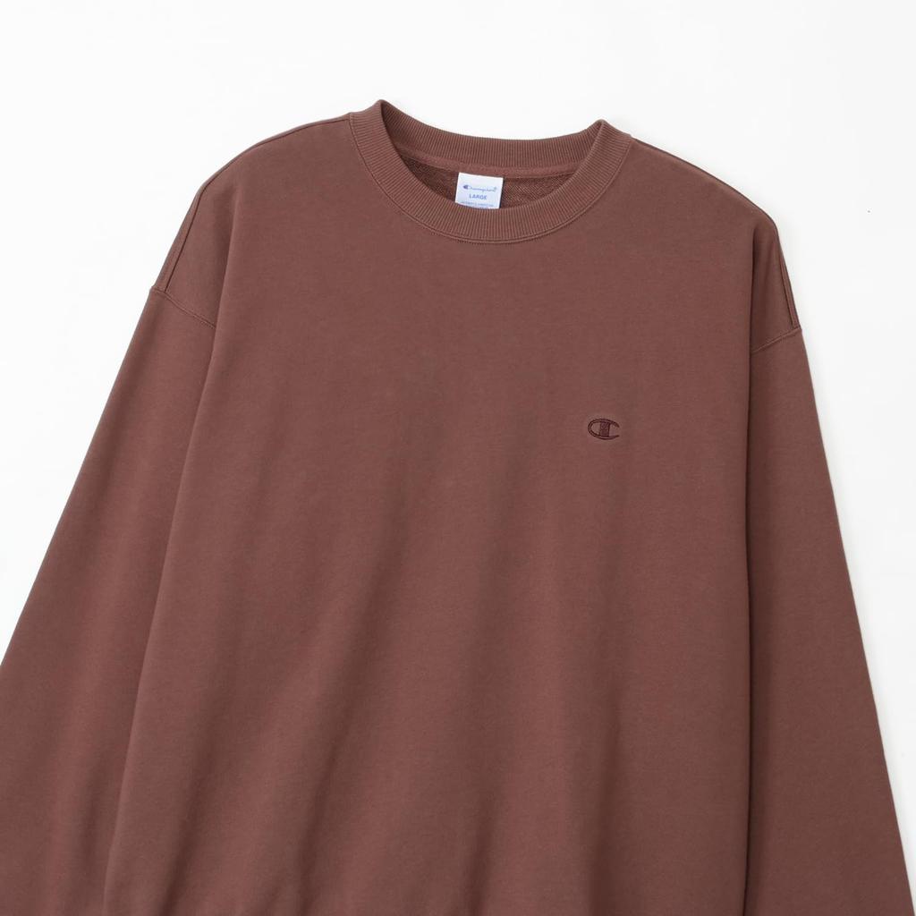 Long One Point Logo Relaxed Drop French Terry Crew Neck Dark Brown [Champion] Sweatshirt, Sleeve, Embroidery, Fit, Shoulder, Sweatshirt, C8-A023Z