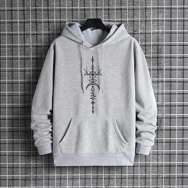 Mysterious Symbols Pattern Men's Hoodie Streetwear Fashion Hip Hop Hooded Sweatshirt Male Fall Winter Trendy Casual Sporty Hoody