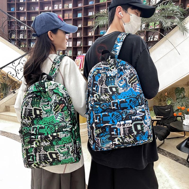 Middle School Students' Large Capacity School Bag Unisex Waterproof Backpack Graffiti Print Backpack