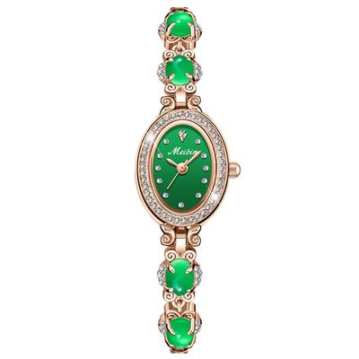 Watch with Green Quartz Small Rose Gold Watch for Women Women's Bracelet, Crystal, Cute, Stylish, Waterproof, Movement, Simple, Brand-Name,