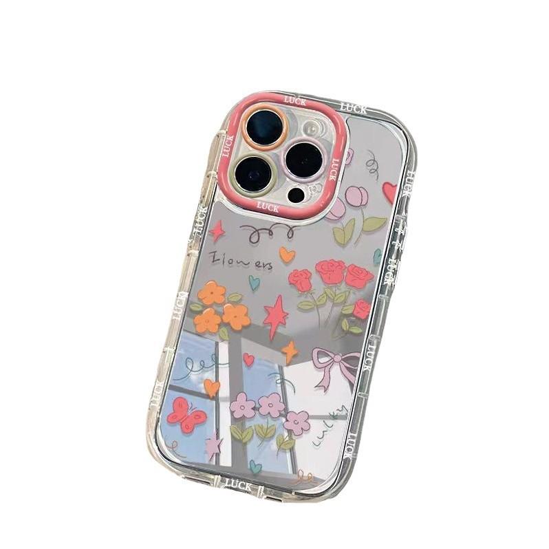 Clear Floral Mirror Phone Case for iPhone 13/14/16Pro/17/15ProMax