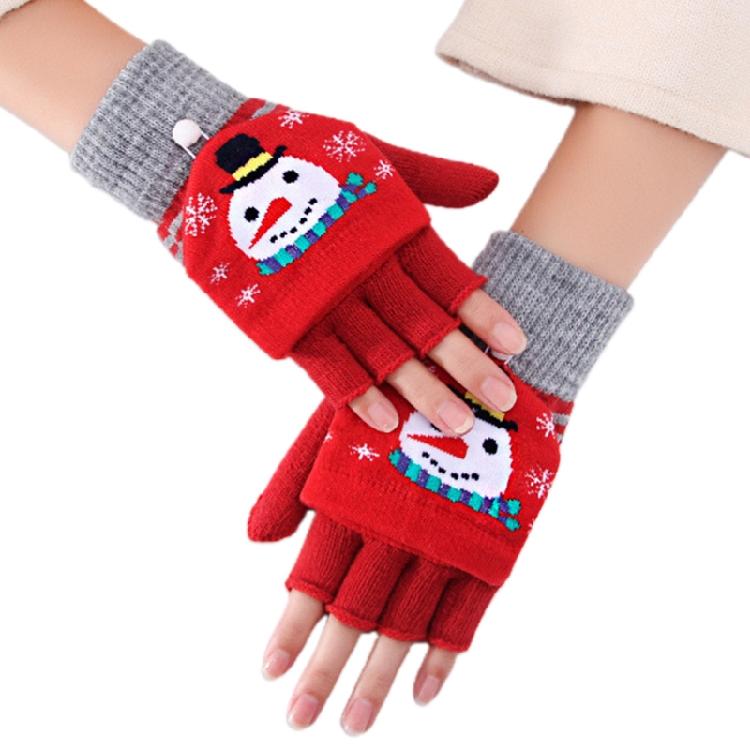 Soft Winter Gloves Warm Mitten Flip Half&Full Finger Christmas Convertible Glove
