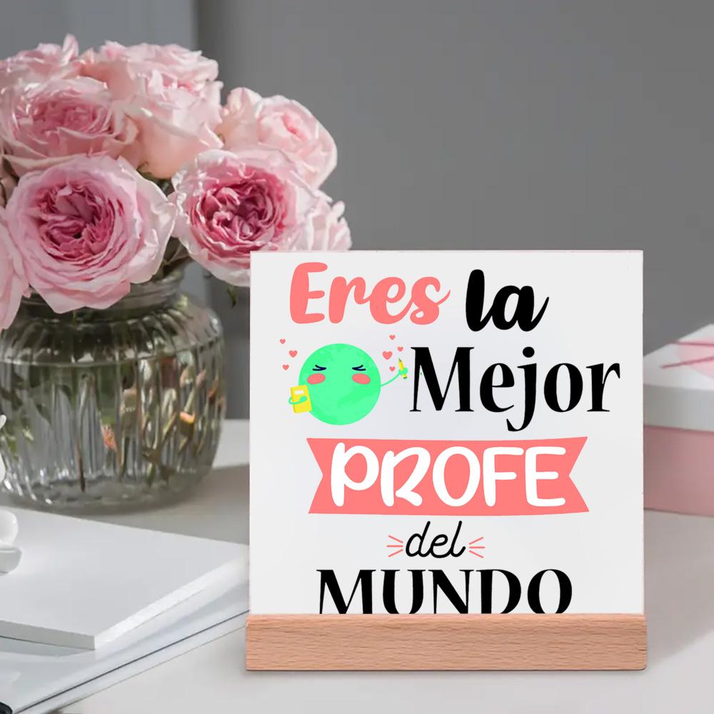 Spanish Printed Plaque Sign Gift Ceramics Posters Wooden Stand Tabletop Decor Graduation Teacher's Day Thanks Gift for Teacher
