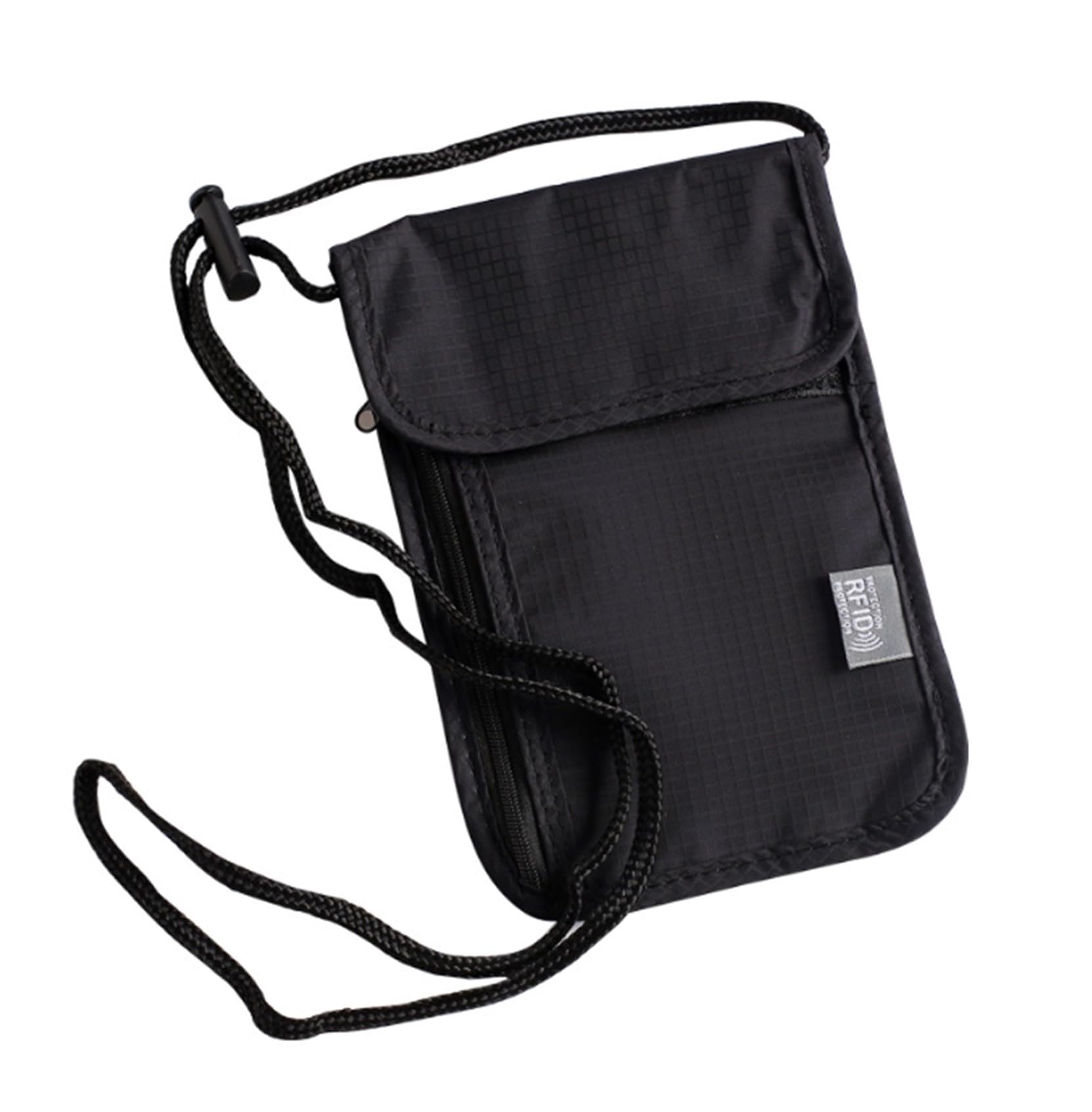 

Чехол для паспорта с RFID-защитой и защитным подвесным карманом для компактного хранения, подвесной держатель для ношения на шее с задней молнией [Chaiclo] Функция, Вне, чёрный