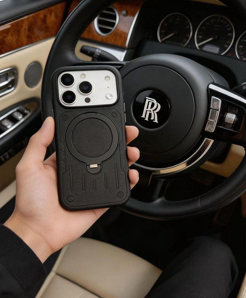 iPhone 17 Pro Max Magnetic Rotating Stand Case with Mecha Design and Frosted Skin-feel Protection
