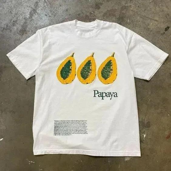 Summer New Fashion Retro Men's T Shirt Fun Fruit Print Tops Cotton Short Sleeve Casual Women Streetwear Round Neck Tees Tops