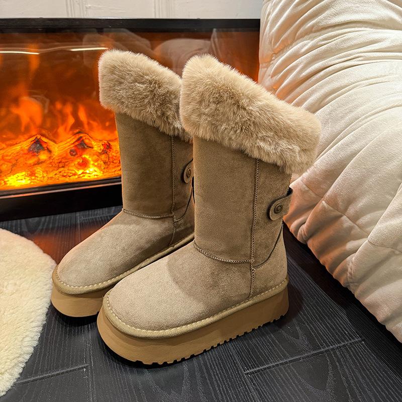 Thick-soled medium tube fluffy snow boots winter new piled thickened non-slip warm boots cotton boots