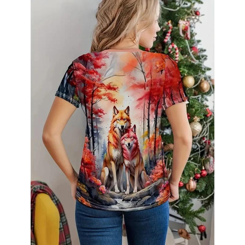 Letní dámské tričko s kulatým výstřihem a 3D potiskem zvířat, módní, ležérní, s krátkým rukávem