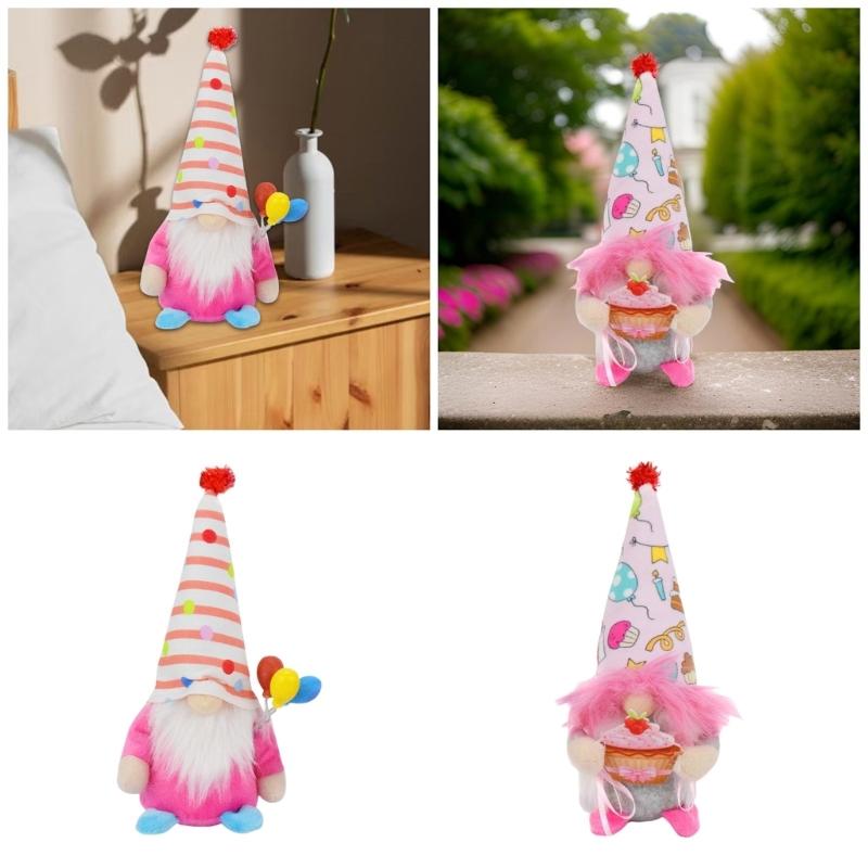 Colorful Gnomes Plush Dolls with Balloons Cake Dwarf Elf Figure Toy for Home Birthday Parties Decors for Kids and Teens
