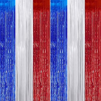 Independence Day Rain Curtain Red White Blue Ribbon Fringed Birthday Party Background Wall Decorative Rain Silk