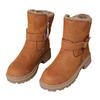 Winter Velvet Cotton Boots Women's Thick Sole Thick Heel Side Zipper Fashion Belt Buckle Short Snow Boots Women