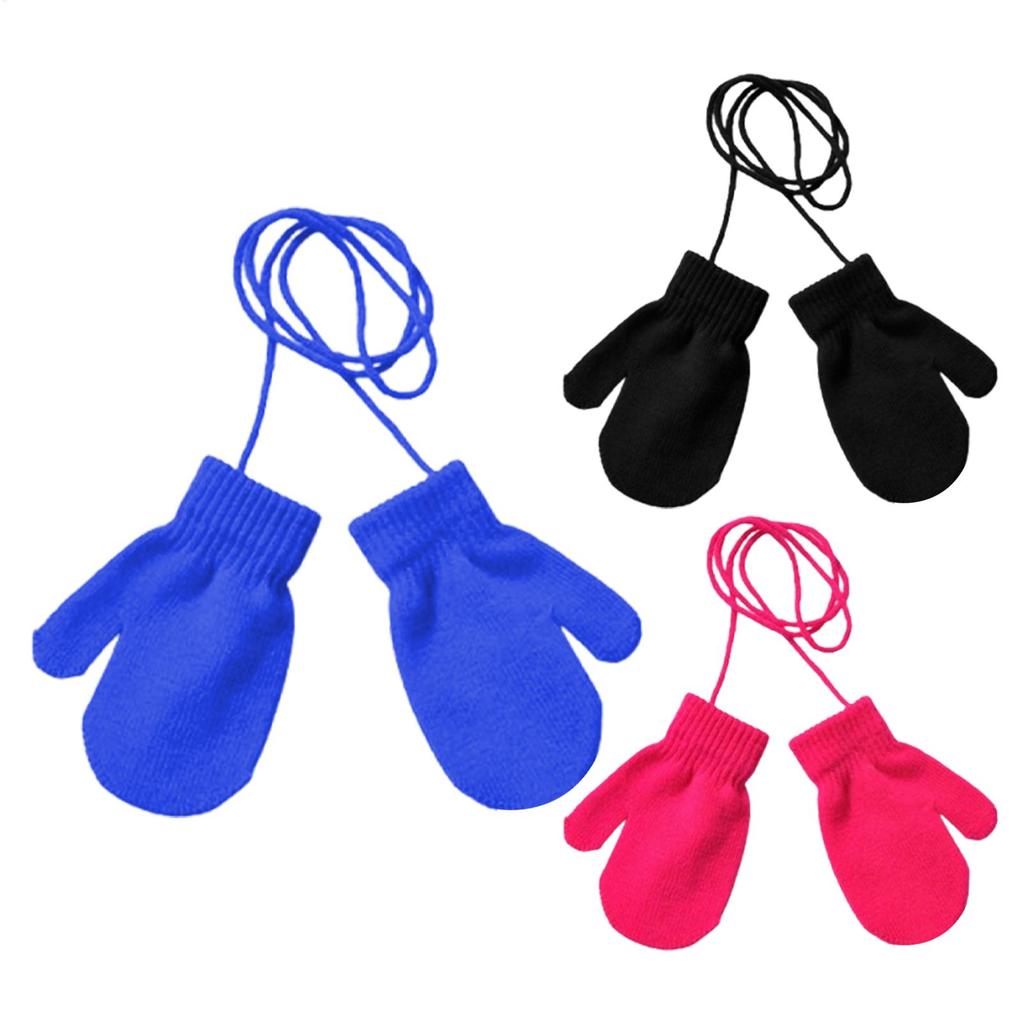 Comfortable Warm Kids Ski Gloves Knitted Snow Gloves With String Mittens Cute Kids Winter Accessories For Skiing Skating