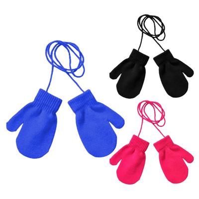 Comfortable Warm Kids Ski Gloves Knitted Snow Gloves With String Mittens Cute Kids Winter Accessories For Skiing Skating