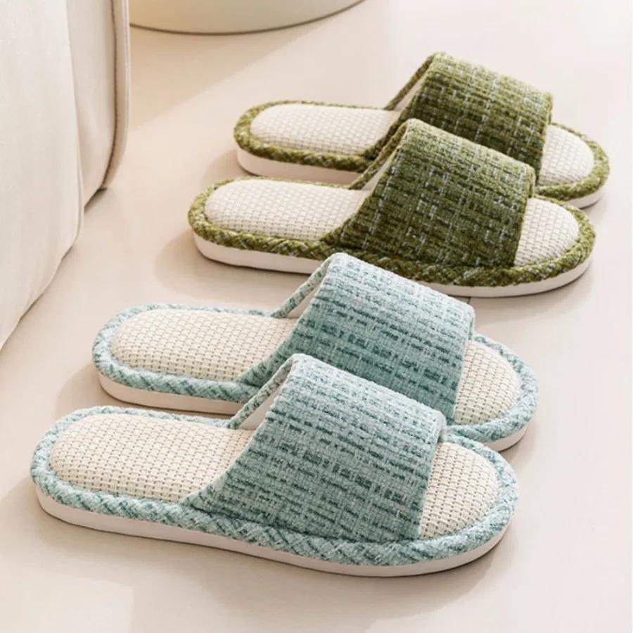 Fashion Linen Slippers For Men's Home Indoor Soft Soled Quiet And Non Slip All Season Household Cotton And Linen Slippers