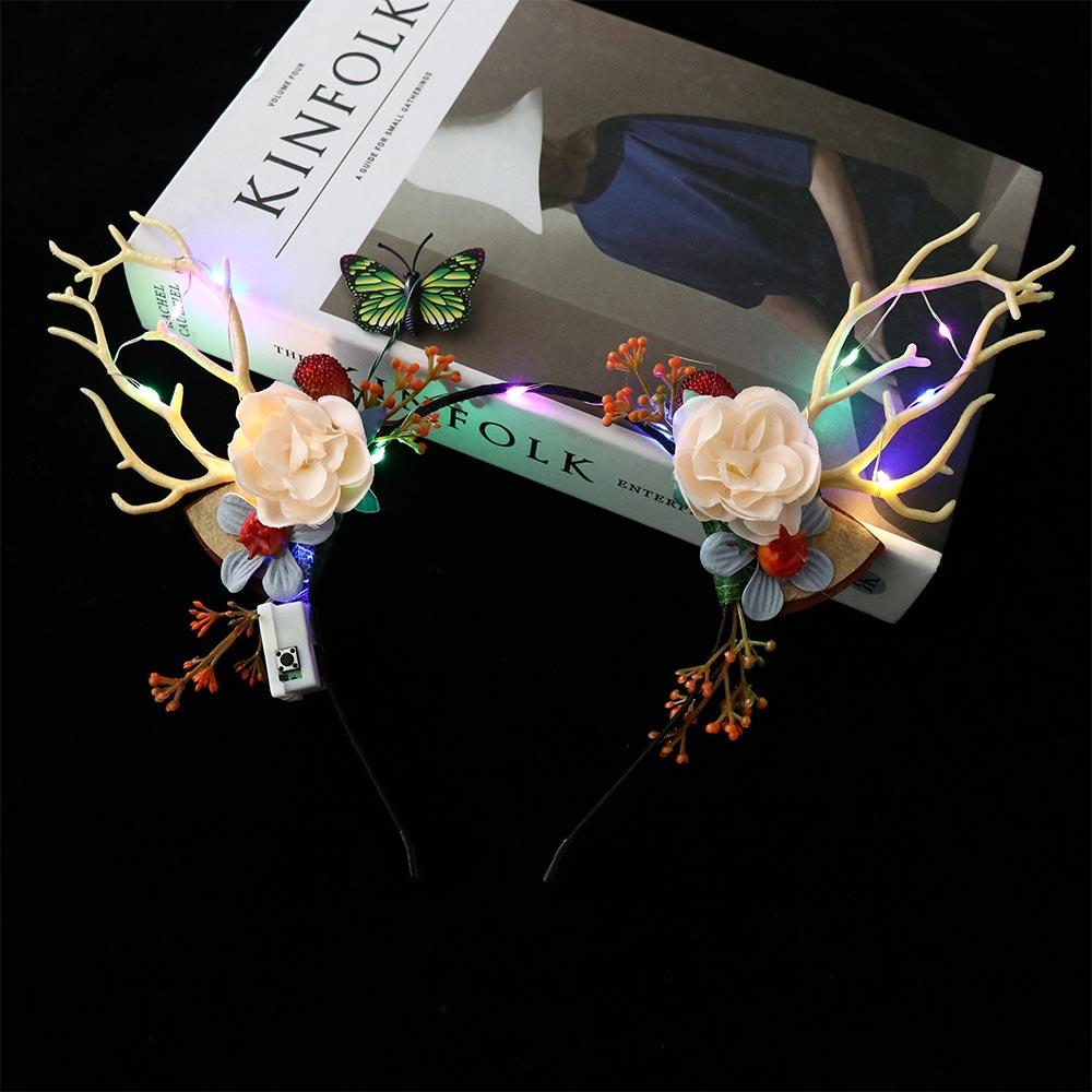 Plástico LED Glow Headband Colorido Luminous Deer Horn Hair Band Brilhante Festa de Natal