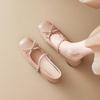 Fashion 2025 New Fashion Inside Heightened Bow Mary Jane Shoes Women's Square-Toe Shallow-Mouth Leather Summer Single Shoes