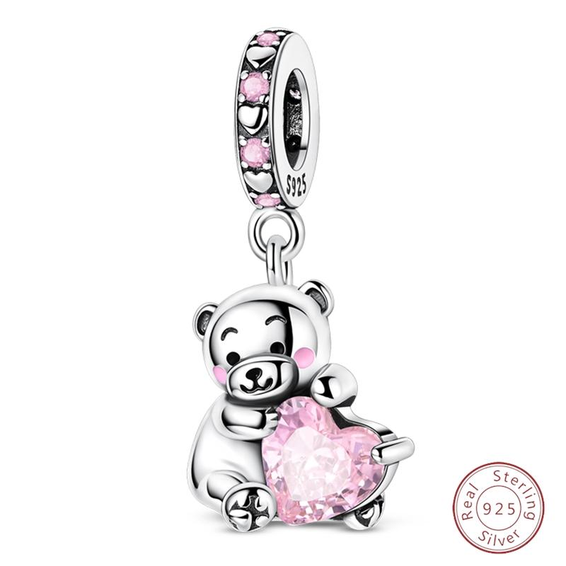 S925 Silver Birthday Bear Lucky Cat Elephant Family Firefly Charms Beads Fit 3mm Bracelets DIY Fine Jewelry