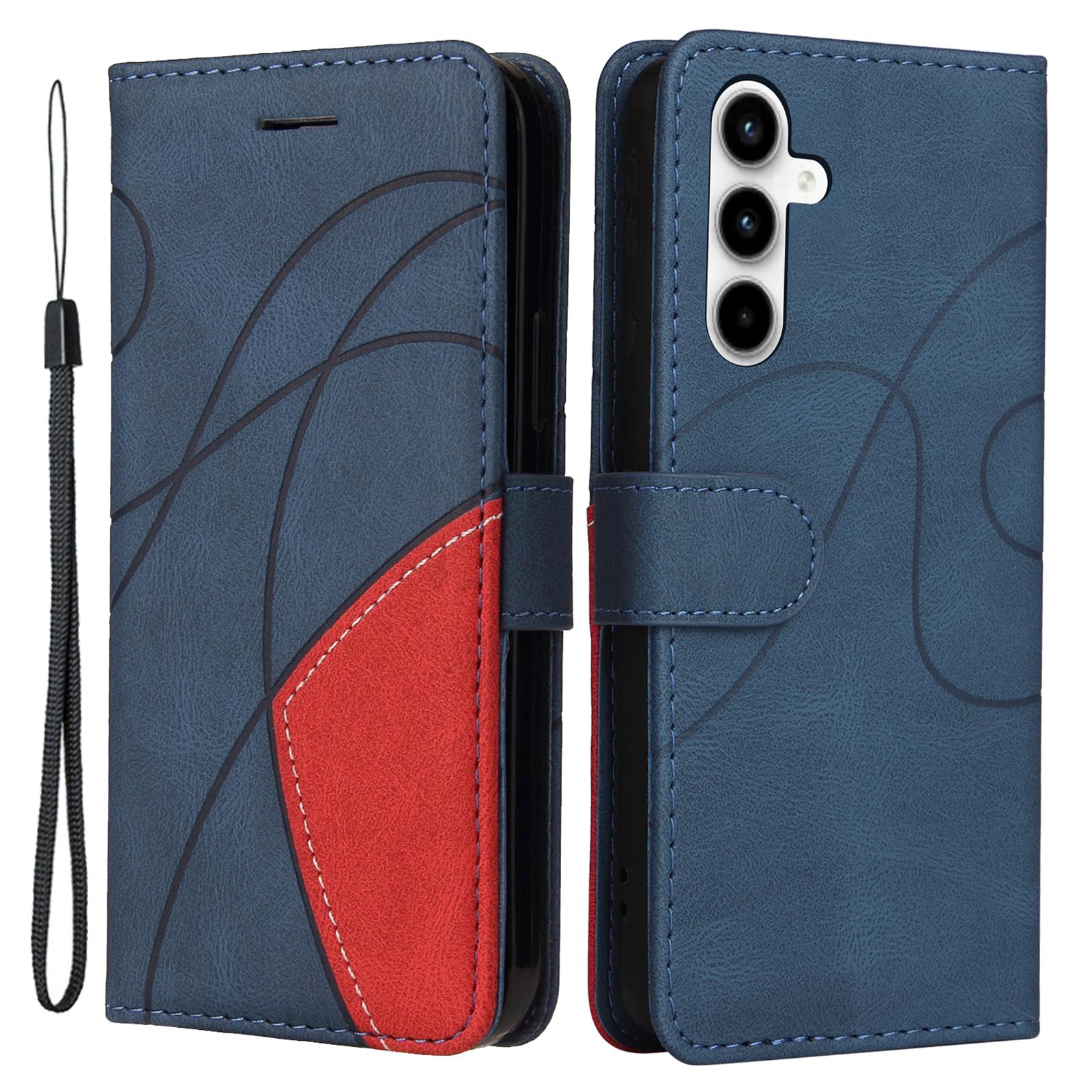 

For Samsung Galaxy A35 5G Leather Case Wallet Stand Color Splicing Phone Cover Blue