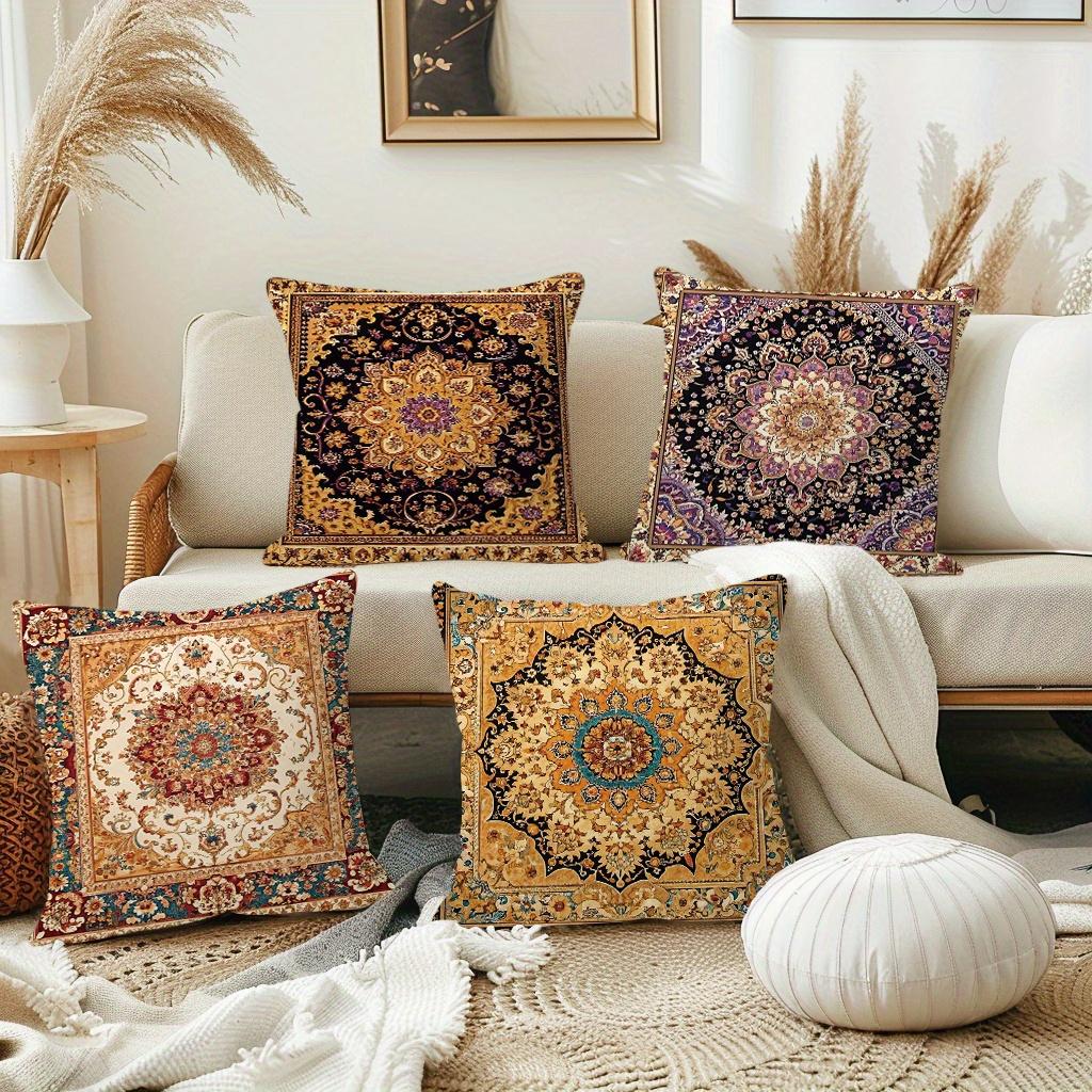1/4pcs Vintage Persian Floral Carpet Pattern Throw Pillow Covers  Bohemian Decorative Square Cushion Cases