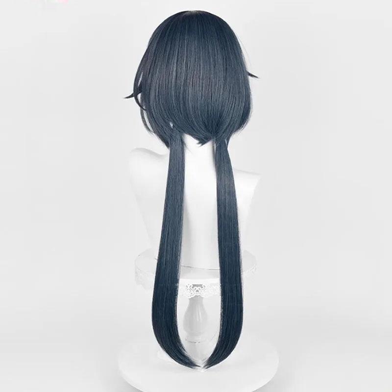Yunli Cosplay Wig Game HSR Yunli Long Gray Blue With Double Pigtail Heat Resistant Synthetic Hair Halloween Party Wigs + Wig Cap
