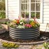 Galvanised Raised Garden Bed with Safety Edging, Outdoor Raised Planter Box with Gloves, 120 x 120 x 43cm, Dark Grey