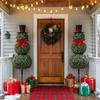 Christmas Snowman Topiary Artificial Snowman Shaped Topiary Tree Pot with Red Bow Santa Hat for Indoor Outdoor Home Porch Yard Holiday Decor