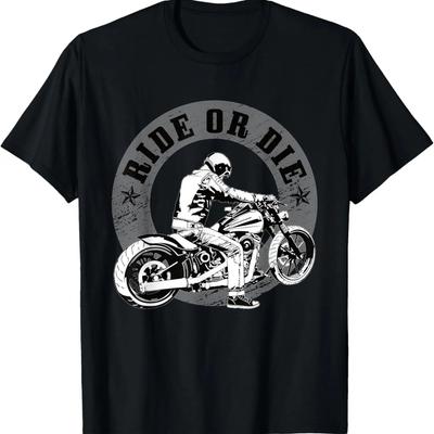 Skeleton Riding Motorcycle Halloween Costume Biker Rider T-Shirt